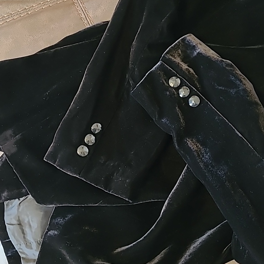 Kate Hill Black Crushed Velvet Black Ruffle Blazer Jacket Wmn 16 Plus Elegant - Picture 9 of 15